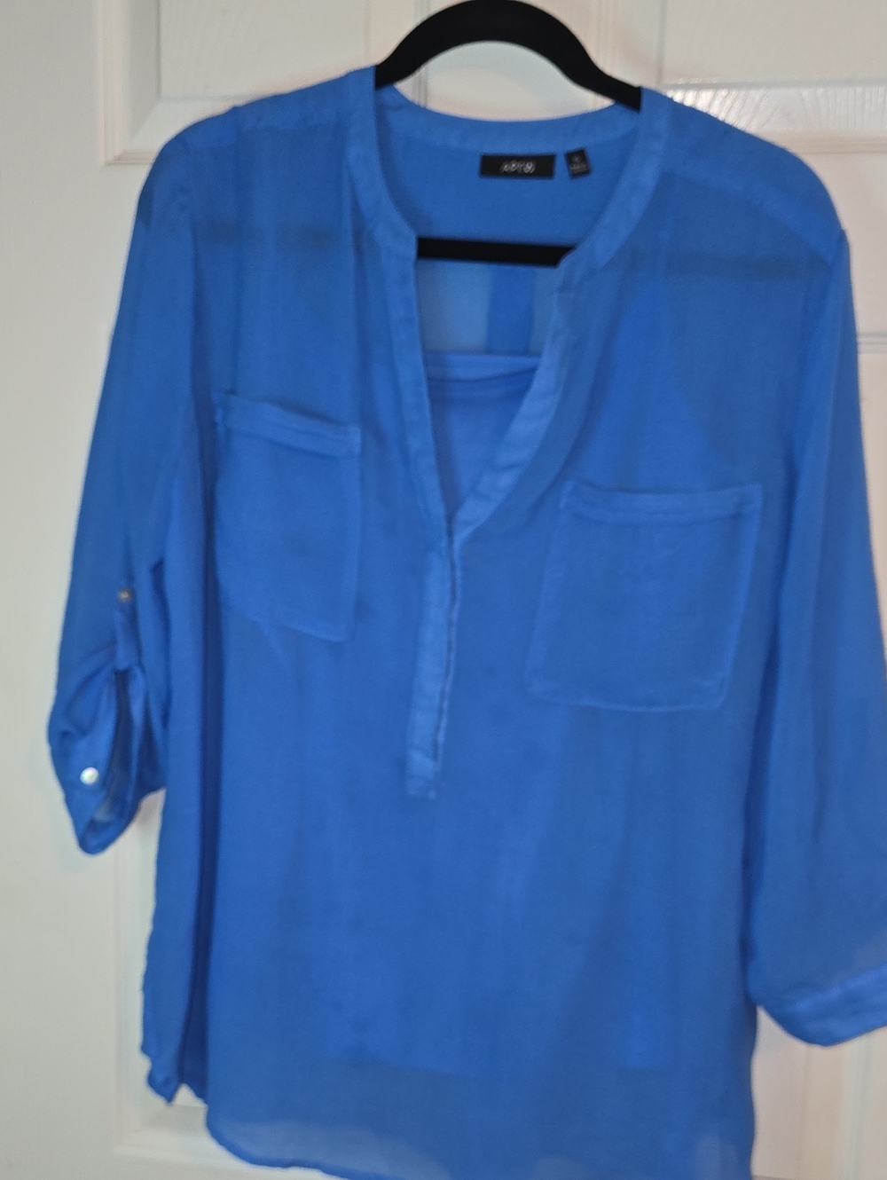 Apt. 9 Royal Blue Semi-Sheer Buttonless‎ Blouse with Patch Pockets